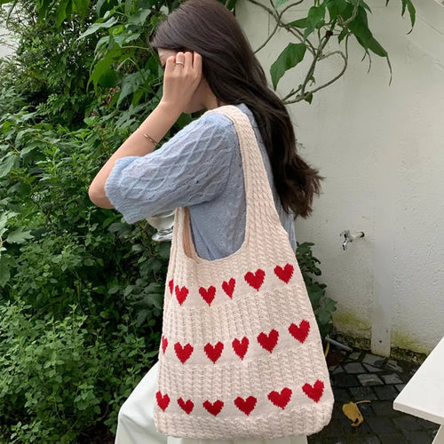 Knitted Heart Tote